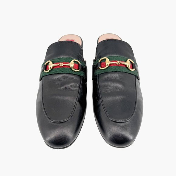 Gucci Princetown Web Stripe Horsebit Loafer Mule Size 36 US 6 Black Leather Flat - Picture 3 of 14